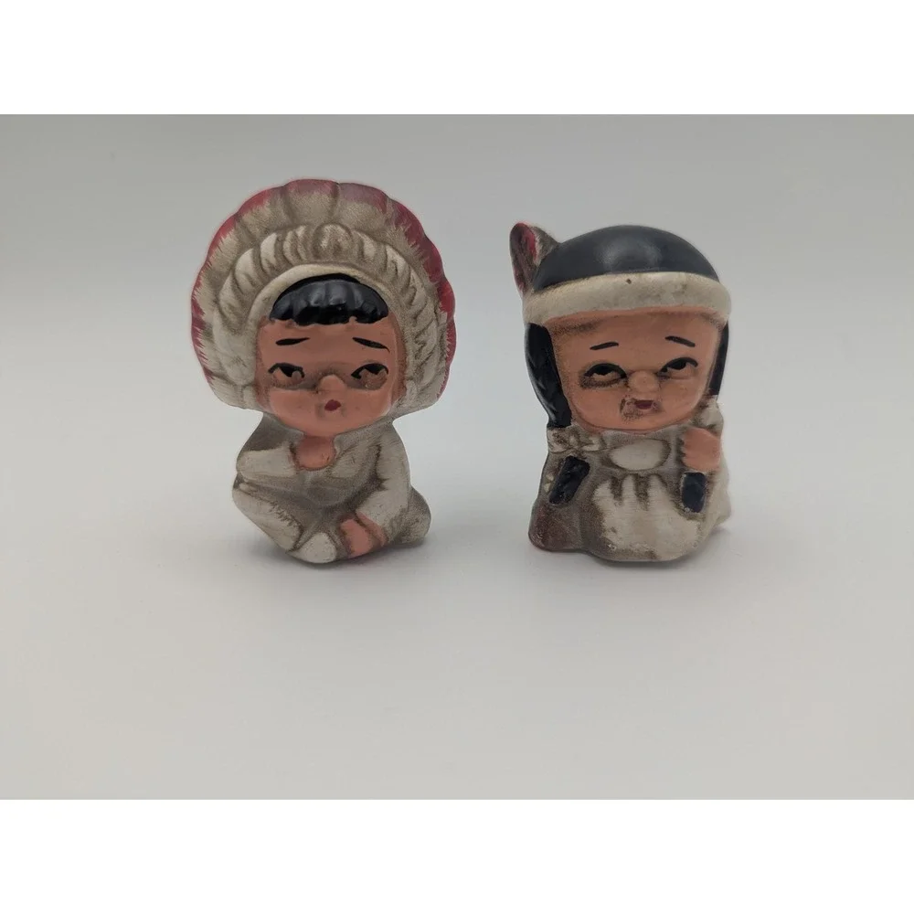 Vintage 1950s Native American Boy Girl Salt Pepper Shakers Japan 2.5